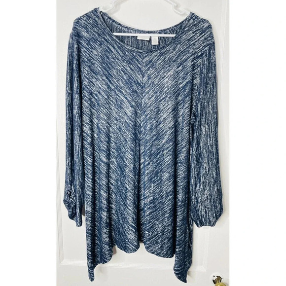 Weekends by Chicos Women Asymmetrical Knit Sweater Sz 3 Lightweight Blue Stretch - Picture 1 of 9